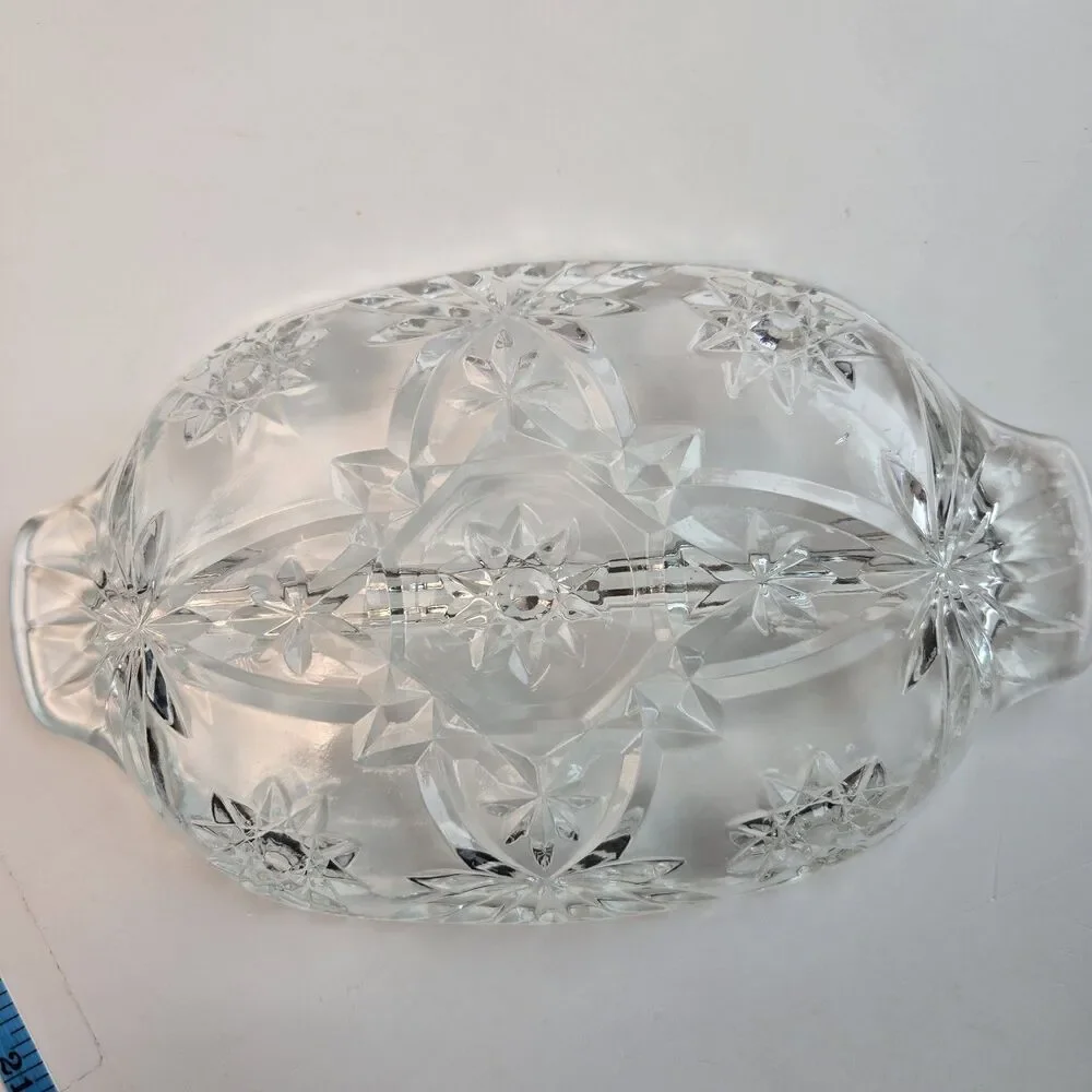 Anchor Hocking EAPC Star of David Creamer, Sugar Bowl w Lid, Relish Dish VTG
